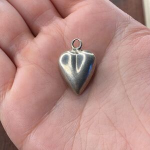 Vintage 925 Sterling Silver Solid Puffy Heart Pendant Bracelet Charm